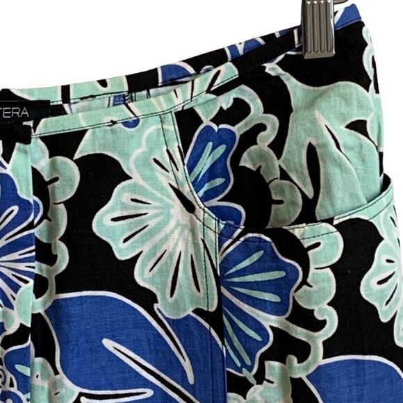 VTG ETCETERA Linen Skirt SIZE 6 Blue and White Ruffled Floral Pockets Front Zip - Picture 8 of 14